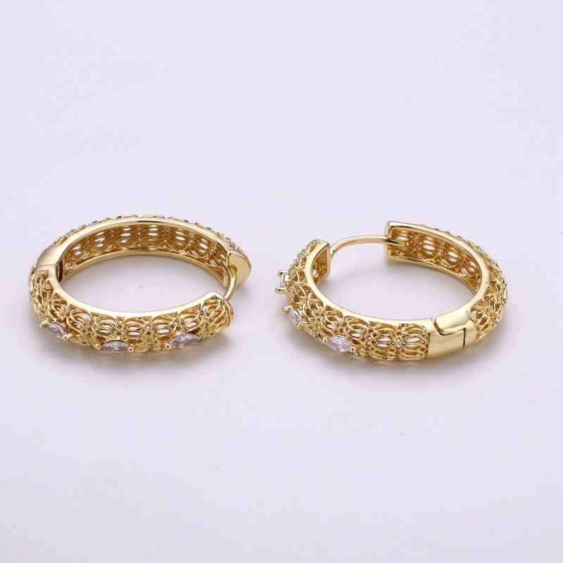 24k Vermeil Bold Earrings, Chunky Hoop Earring, Statement Earrings, Fancy CZ Earrings, Everyday Wear Earrings 30mm Earring Q-285