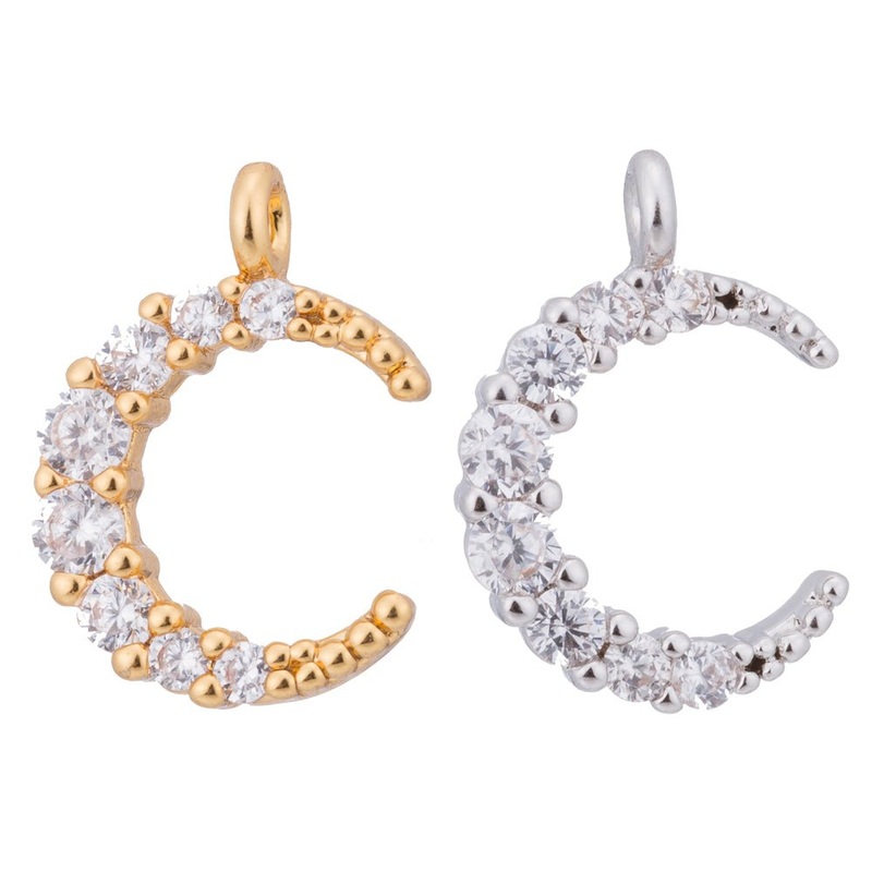 Gold Moon Beam, Moonlight Cute Dream Crescent Celestial DIY Craft Cubic Zirconia Bracelet Charm Bead Finding Pendant For Jewelry Making C-177 Gold