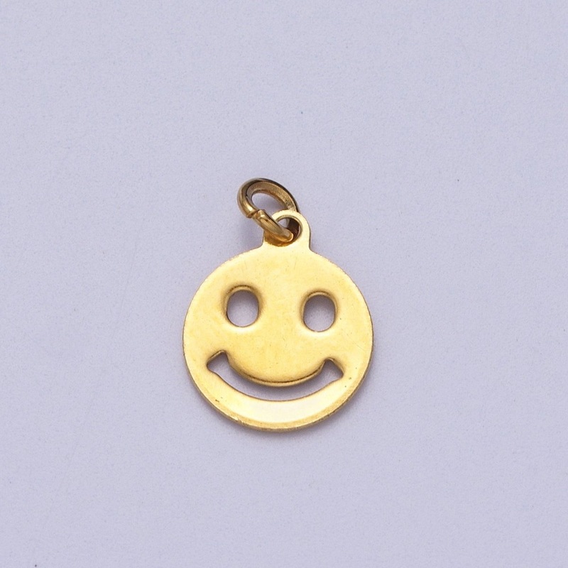 Gold Stainless Steel Happy Smiley Face Minimalist Charm | C394
