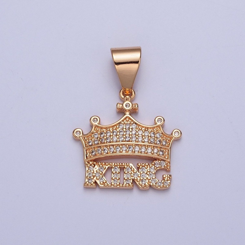 Micro Pave CZ King Crown, Royalty Jewelry Cubic Zirconia Pendant  X-353