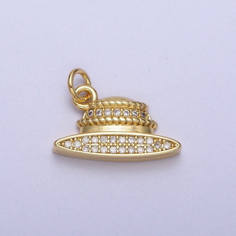 Micro Paved CZ Gold Bowler Fedora Hat Charm C-029