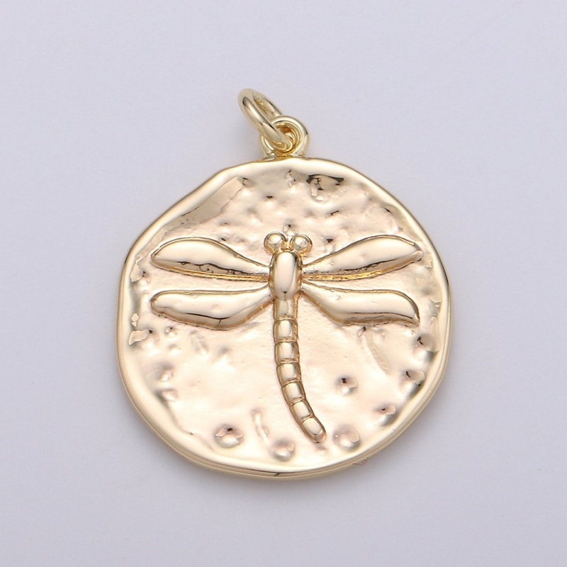 Rustic Coin Charm 14k Gold Filled coin pendant, Medallion charms Dragon Fly coin charms, Insect Disc Charm for Necklace Bracelet Earring D-389