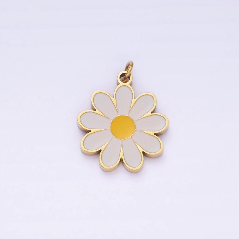Stainless Steel 20mm Daisy Flower Enamel Charm | P962