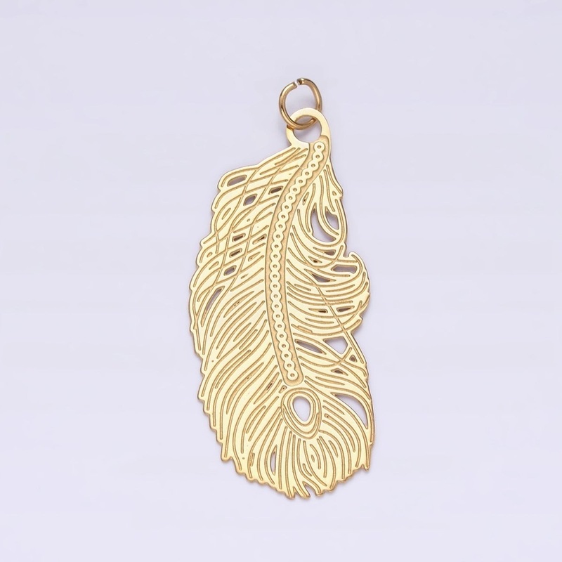 Stainless Steel Open Lined Long Leaf Nature Charm  P-624