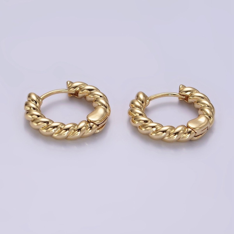 14K Gold Filled 15mm Braided Croissant Huggie Earrings | AE905