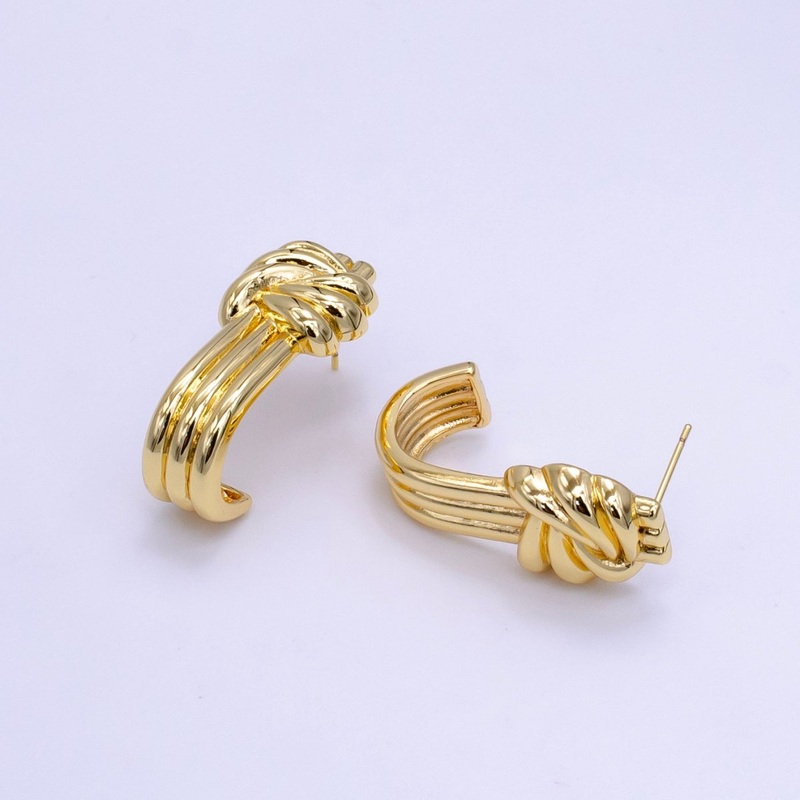 14K Gold Filled 30mm Knot Tied Triple Band J-Shaped Hoop Earrings | AB1170