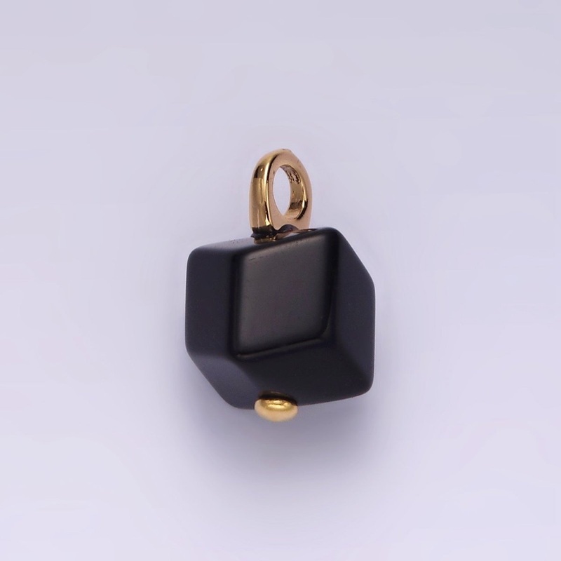 14K Gold Filled Black Onyx Gemstone Multifaceted Square Pendant | AG448