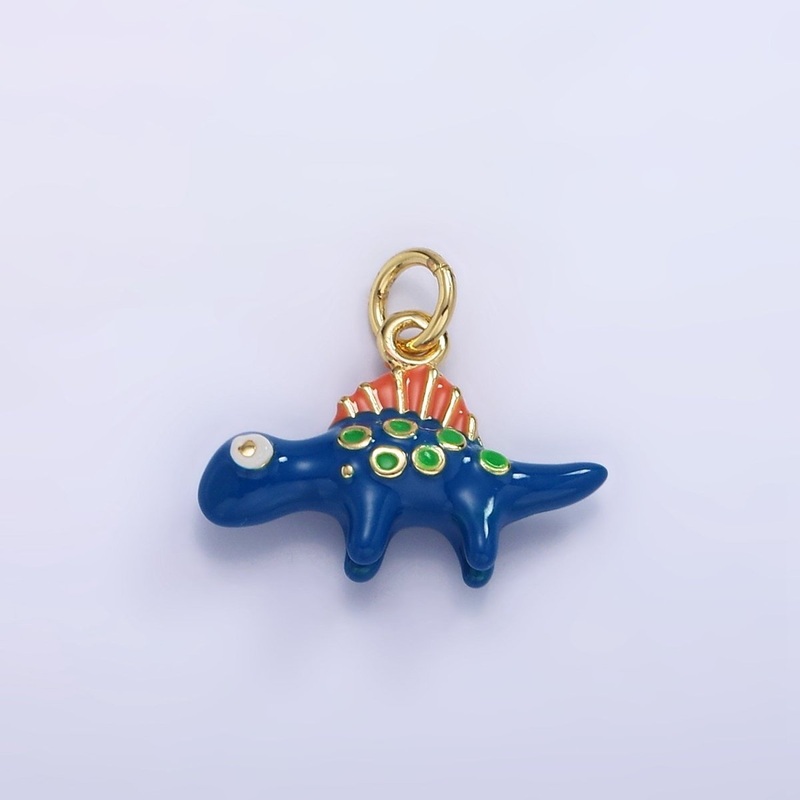 14K Gold Filled Blue Stegosaurus Dinosaur Enamel Mini Charm | AG834