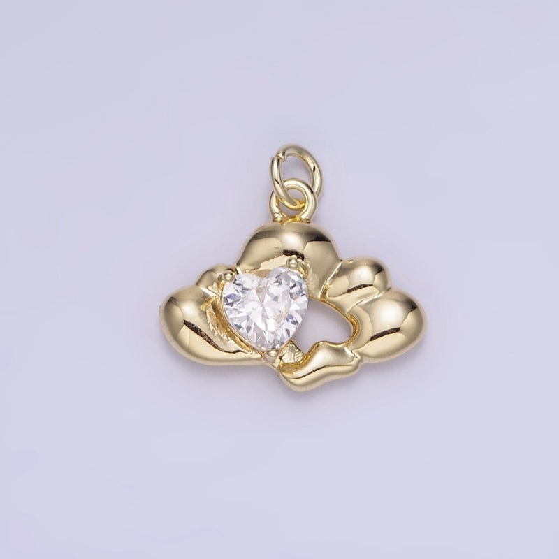 14K Gold Filled Clear CZ Heart Molten Cloud Charm | AG747