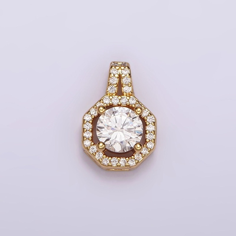 14K Gold Filled Clear CZ Micro Paved Hexagonal Pendant | AH090