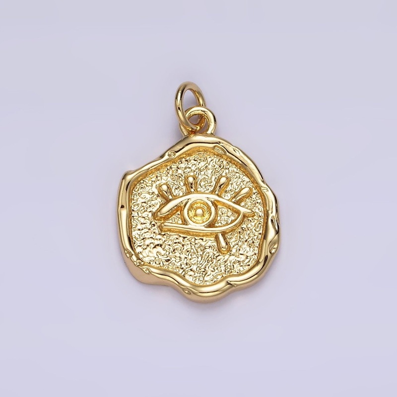 14K Gold Filled Evil Eye Hammered Textured Stamped Round Charm | N1035