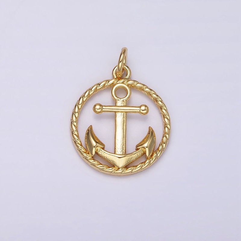 14K Gold Filled Nautical Ocean Sea Anchor Open Braided Round Charm | AC909