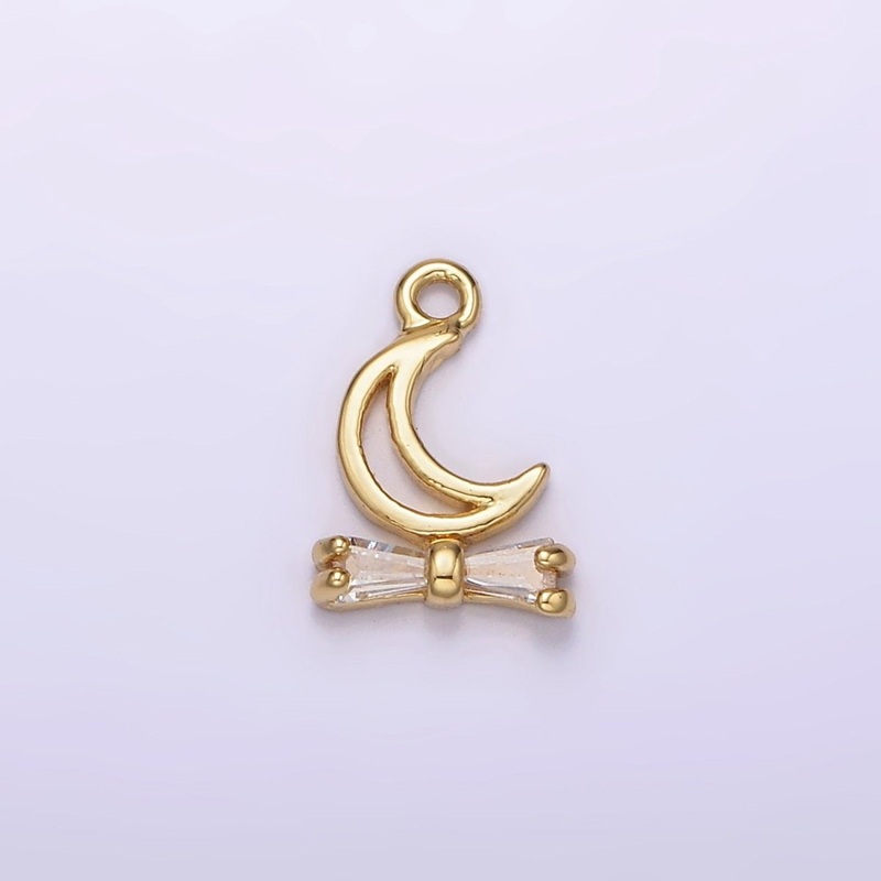 14K Gold Filled Open Celestial Moon Baguette Ribbon Drop Charm | AG273
