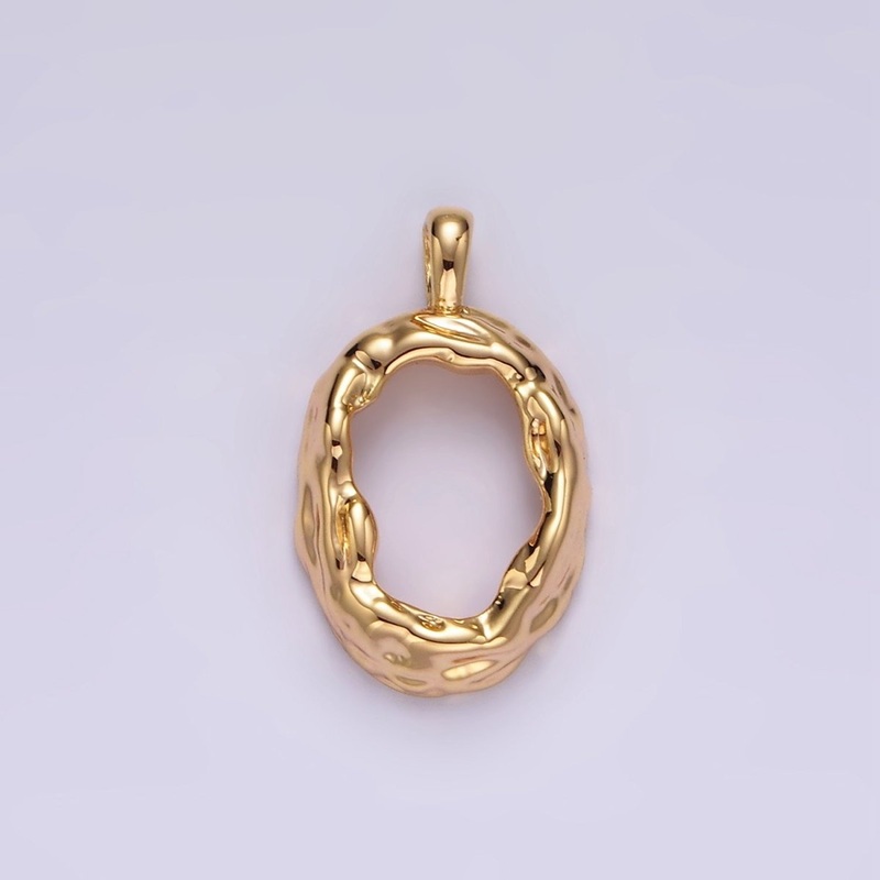 14K Gold Filled Open Dented Molten Minimalist Oval Pendant | N1908