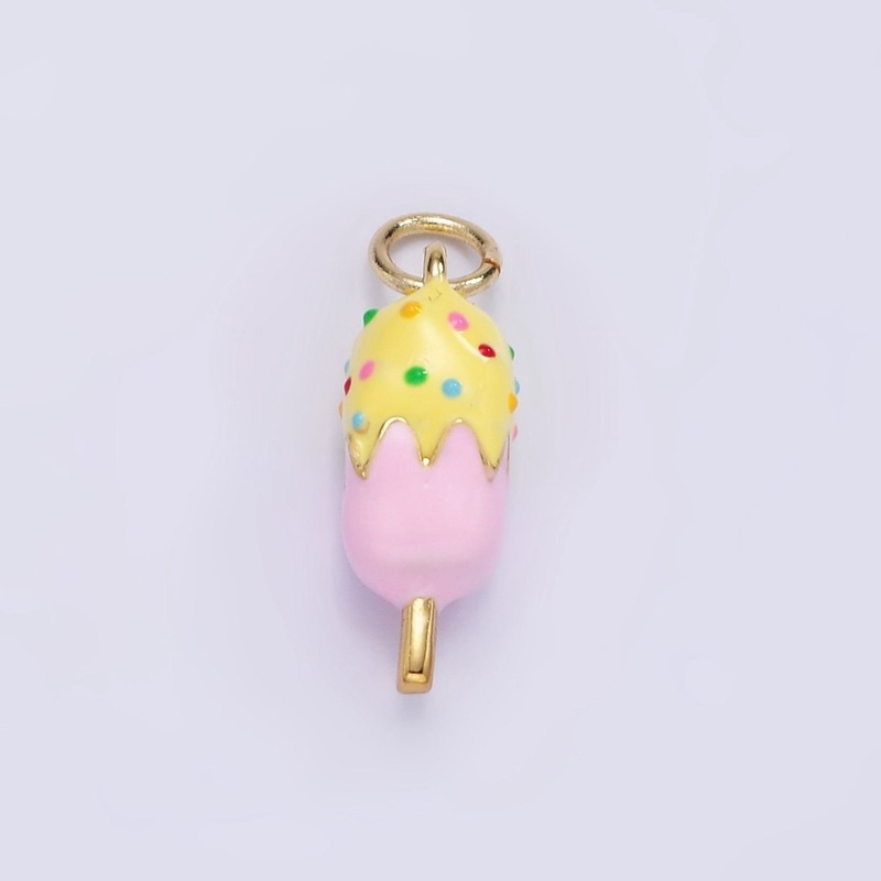 14K Gold Filled Sprinkle Popsicle Pink Enamel Mini Charm | AG831