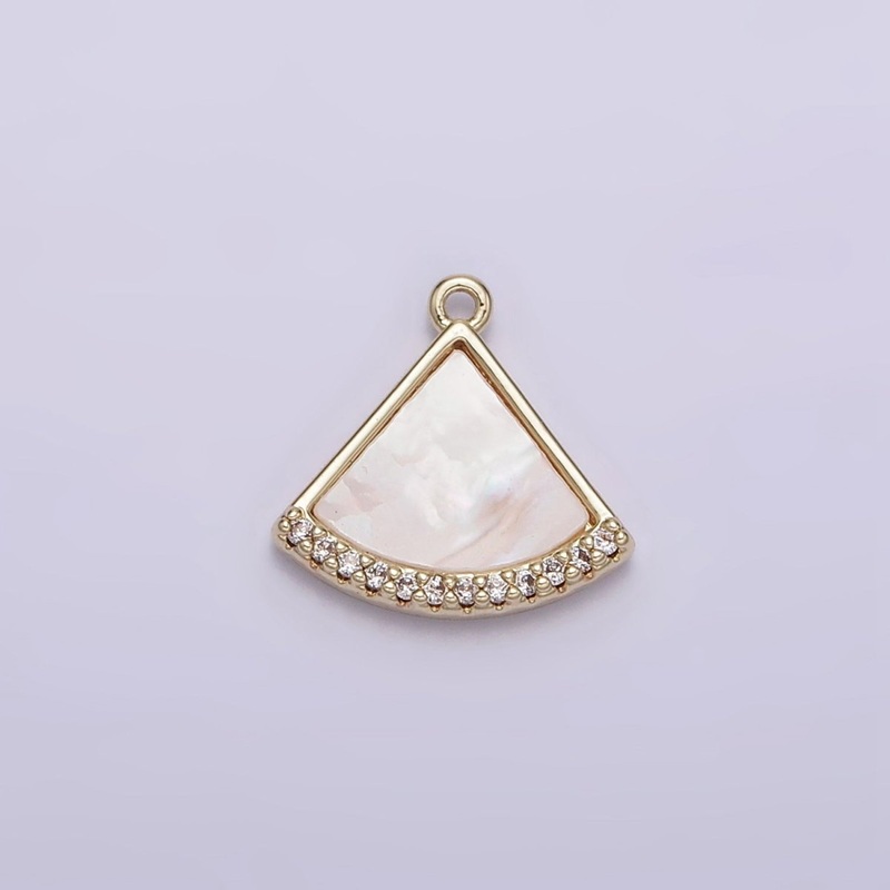 14K Gold Filled Triangle Shell Pearl Clear Micro Paved Mini Add-On Charm | N1015