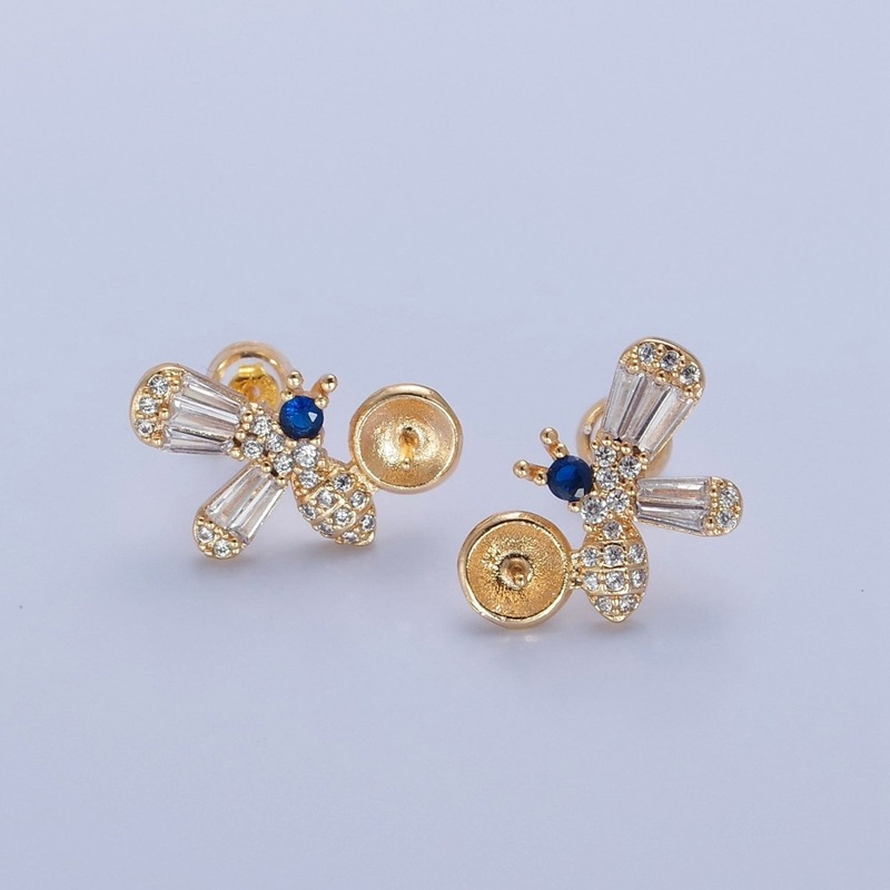 16K Gold Filled Gold Bee Stud Earrings  Honey Bee Queen Bee Bumble Bee Jewelry Supply Component For Earrings Making T-358