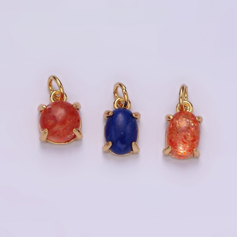 16K Gold Filled Lapis Lazuli, Citrine Gemstone Oval, Round Claw Frame Charm | AC853 – AC855 Lapis Lazuli Oval