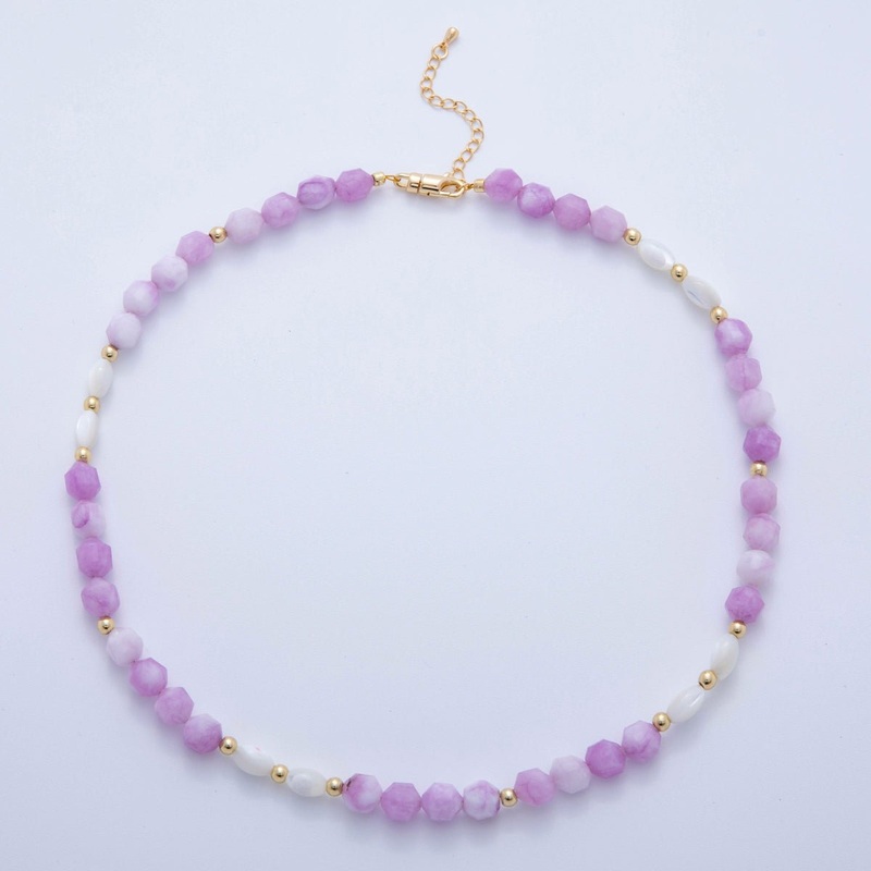16K Gold Filled Purple Amethyst Multifaceted Gemstone 17 Inch Handmade Necklace | WA-092