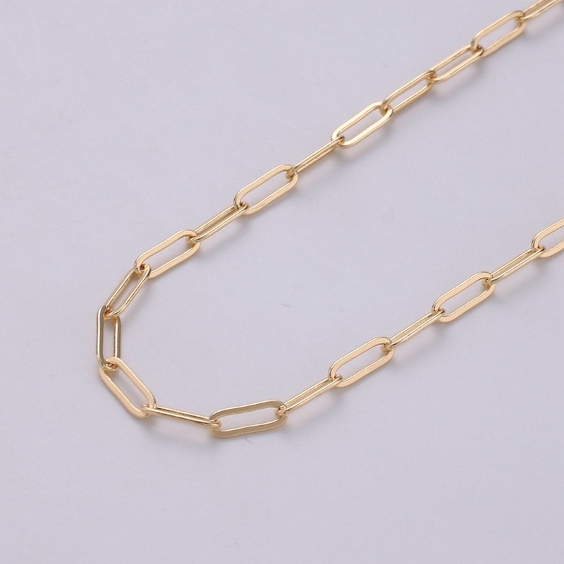 16k Gold Plated Paperclip Chain Necklace Paper Clip Chain 7x2mm by yard Lead, Nickel Free Unfinished Link Chain | ROLL-254