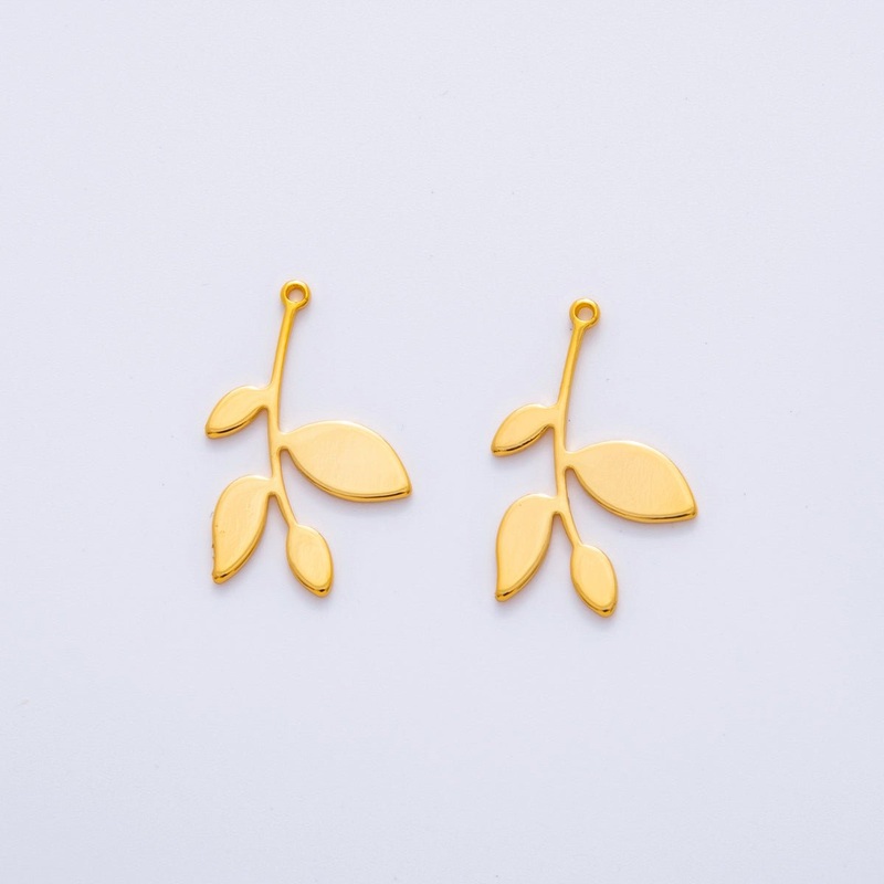 18K Gold Filled 24mm Floral Plant Minimalist Thin Charm Finding | Z1174