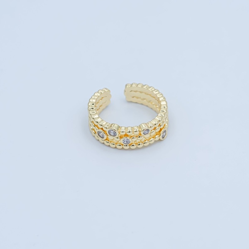 24K Gold Filled Clear CZ Dotted Bubble Triple Band Ring | O999