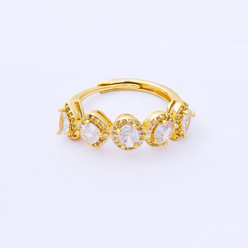 24K Gold Filled Clear CZ Geometric Cluster Micro Paved CZ Adjustable Ring | O2287