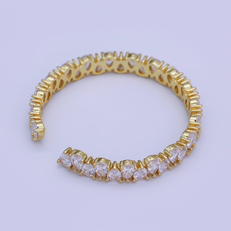 24K Gold Filled Clear CZ Teardrop Reverse Tennis Cuff Bracelet | WA-3139