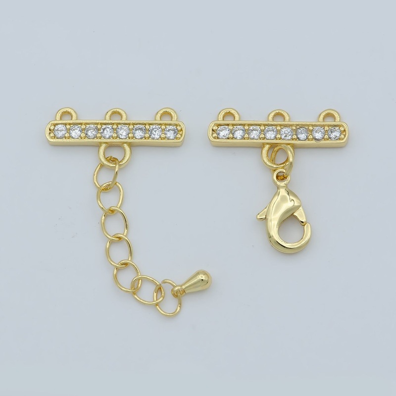 24K Gold Filled Cubic Zircon Crystal Lobster Clasp Necklace Layer Chain Extender  L-394 L-395 Gold