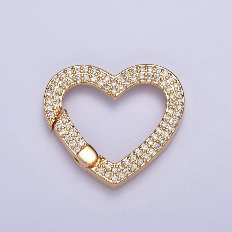 24K Gold Filled Micro Pave Cubic Zirconia Heart Spring Gate, Valentine Love Jewelry Supply L-838