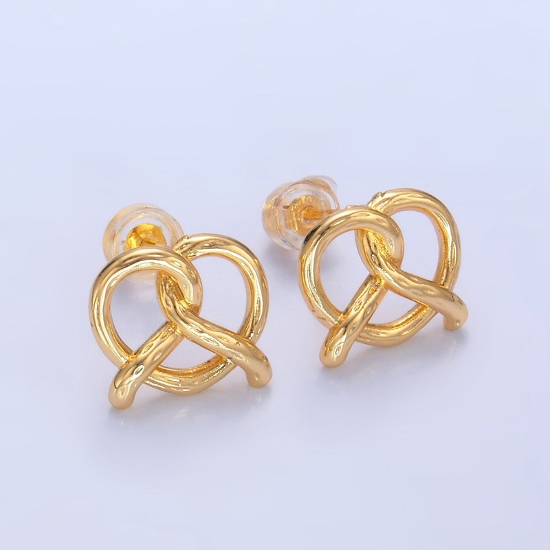 24K Gold Filled Pretzel Pastry Minimalist Stud Earrings | V493