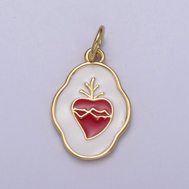 Gold Sacred Heart Charm, Christian Catholic Religious Pendant, Sacred Heart Jewelry, 24K Gold Filled Charm N-755