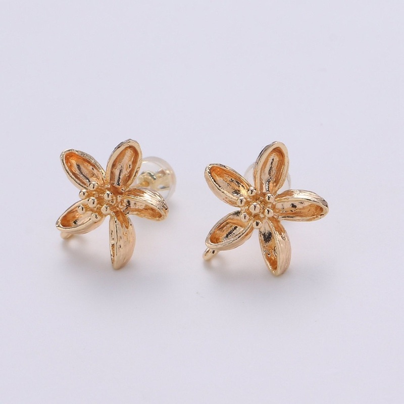 Orchid Flower Stud Earring Gold Vermeil Floral Earring Jewelry Component for Christmas Gift K-399