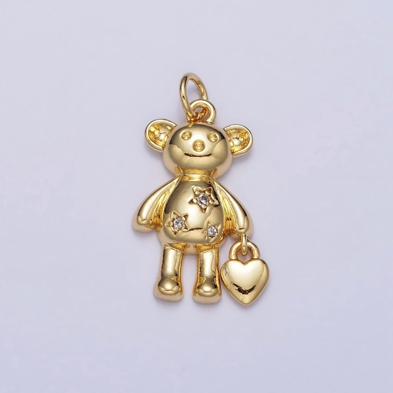 OS 24K Gold Filled Starred Teddy Bear Heart Purse Charm | AC312