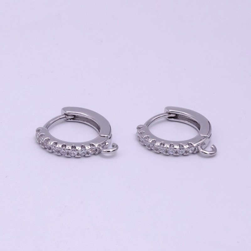 Rhodium Plated Clear Micro Paved CZ Huggie Open Loop Earrings Findings Supply | K028
