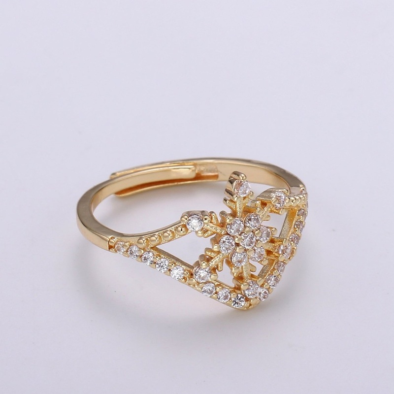 Snowflake Cubic Mini Pendant, Winter Cubic Pave 18K Gold Filled Open Adjustable Ring