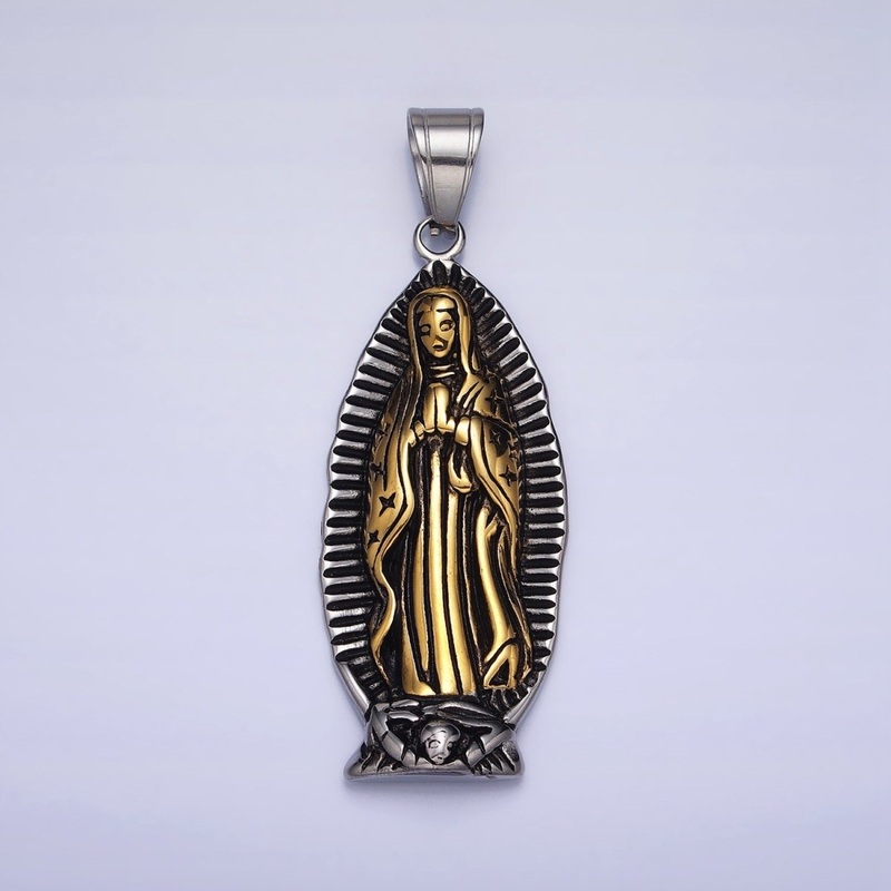 Stainless Steel Mother Virgin Mary Lady Guadalupe Mixed Metal Religious Pendant | P1156