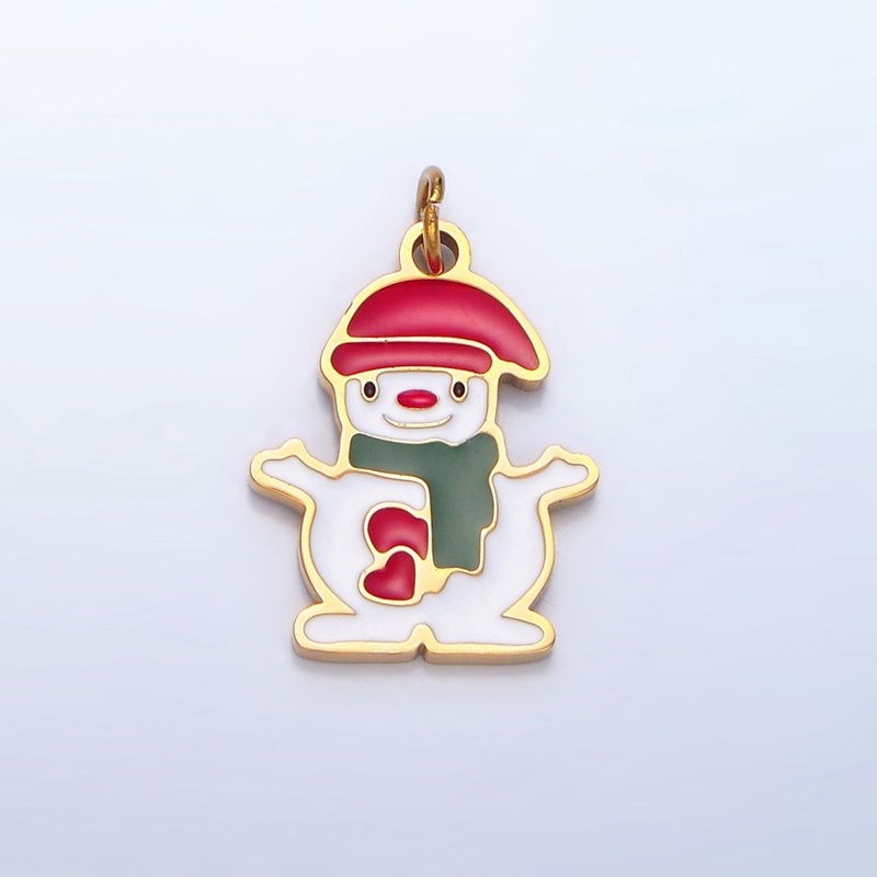 Stainless Steel Smiley Face Snowman Enamel Christmas Holiday Charm | P1302