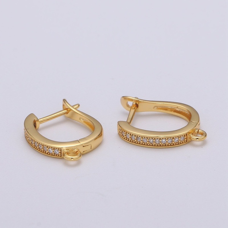 U Shaped Huggie Earring 24K Gold Filled Cubic Zirconia with open link for Jewelry Making L-227