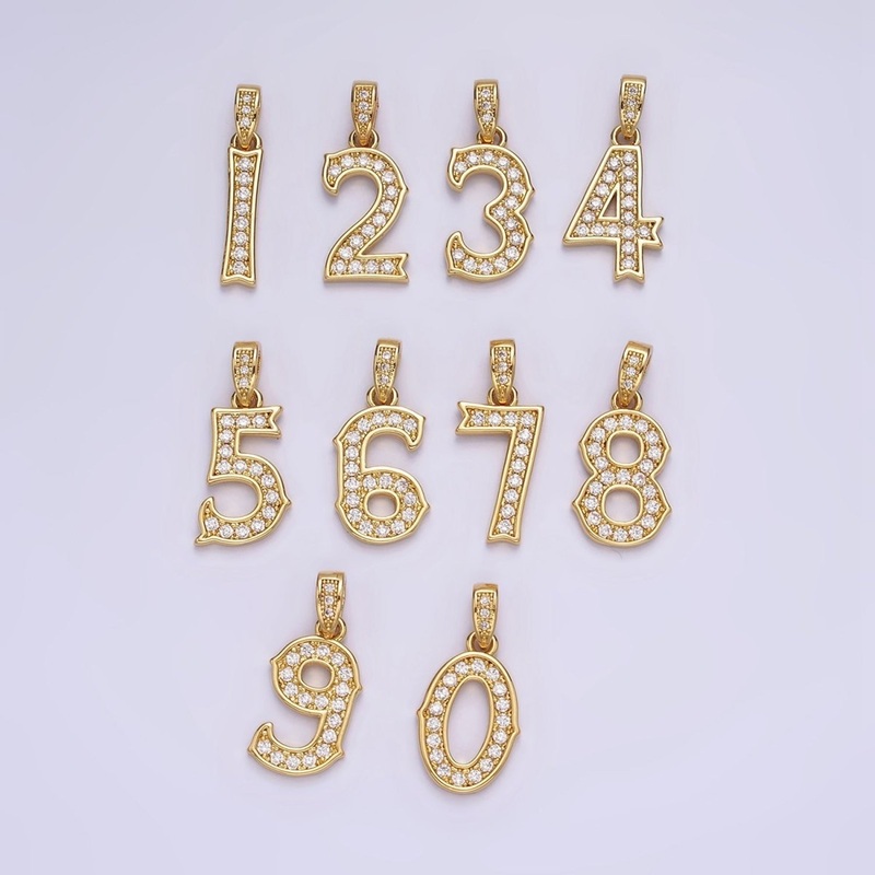 14K Gold Filled 0-9 Edged Number Clear Micro Paved CZ Pendant | N1223 – N1232 Number 0