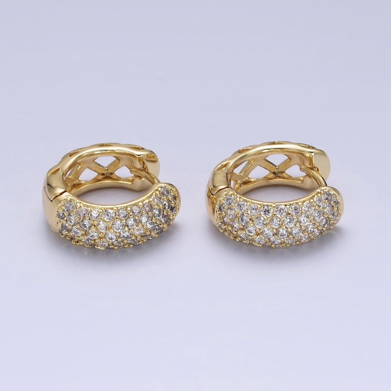 14K Gold Filled 15mm Micro Paved CZ Rhombus Filigree Huggie Earrings | AD1527