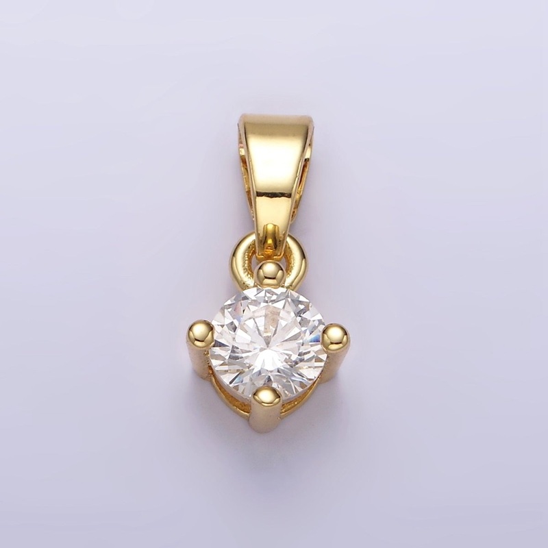 14K Gold Filled 16.5mm Clear Round Cubic Zirconia CZ Solitaire Minimalist Pendant | N1284