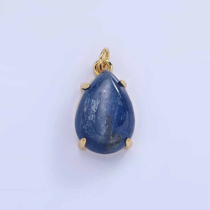 14K Gold Filled 18mm Blue Kyanite Gemstone Teardrop Charm | AG752