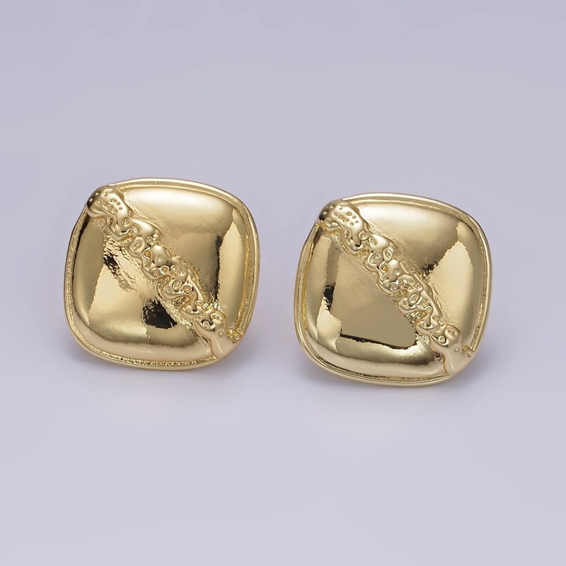 14K Gold Filled 20mm Molten Drip Rhombus Minimalist Stud Earrings | V455