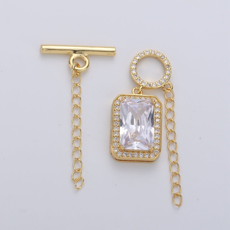 14K Gold Filled Clear CZ Baguette Micro Paved Toggle Clasps Jewelry Closure Supply Findings | K562