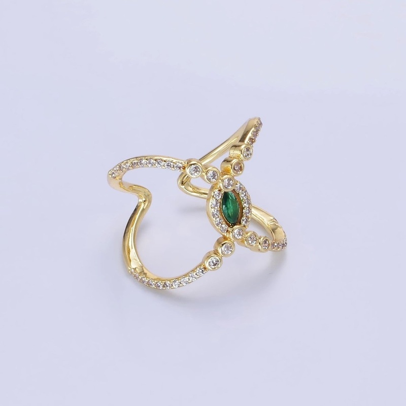 14K Gold Filled Green Marquise CZ Micro Paved Double Band Ring | O1319