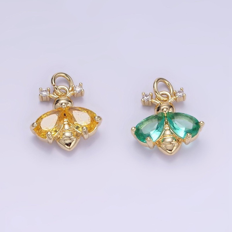 14K Gold Filled Green, Orange CZ Bumble Queen Bee Charm | W542 Green