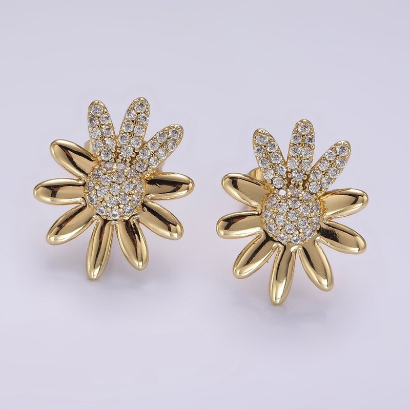 14K Gold Filled Micro Paved CZ Flower Petal Stud Earrings | AB1126