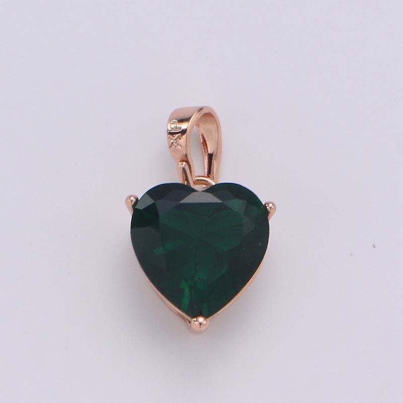16x8mm Wholesale Cubic Zirconia Green Heart Gem Pendant Charm with 18K Gold-Filled Rose Gold Frame, Pendant for Necklace Bracelet Anklet Making J-167