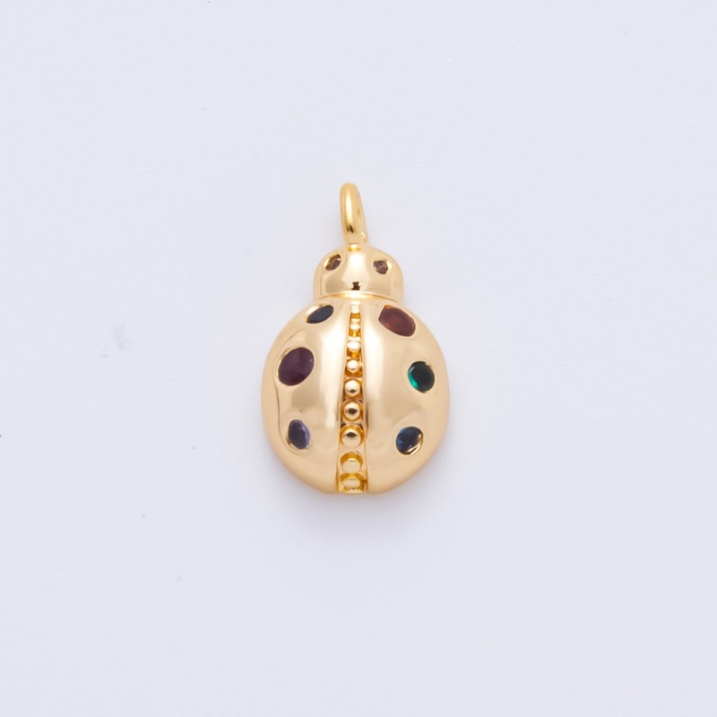 18K Gold Filled 12.5mm Multicolor Round CZ Tiny Ladybug Animals Charm | AH-919